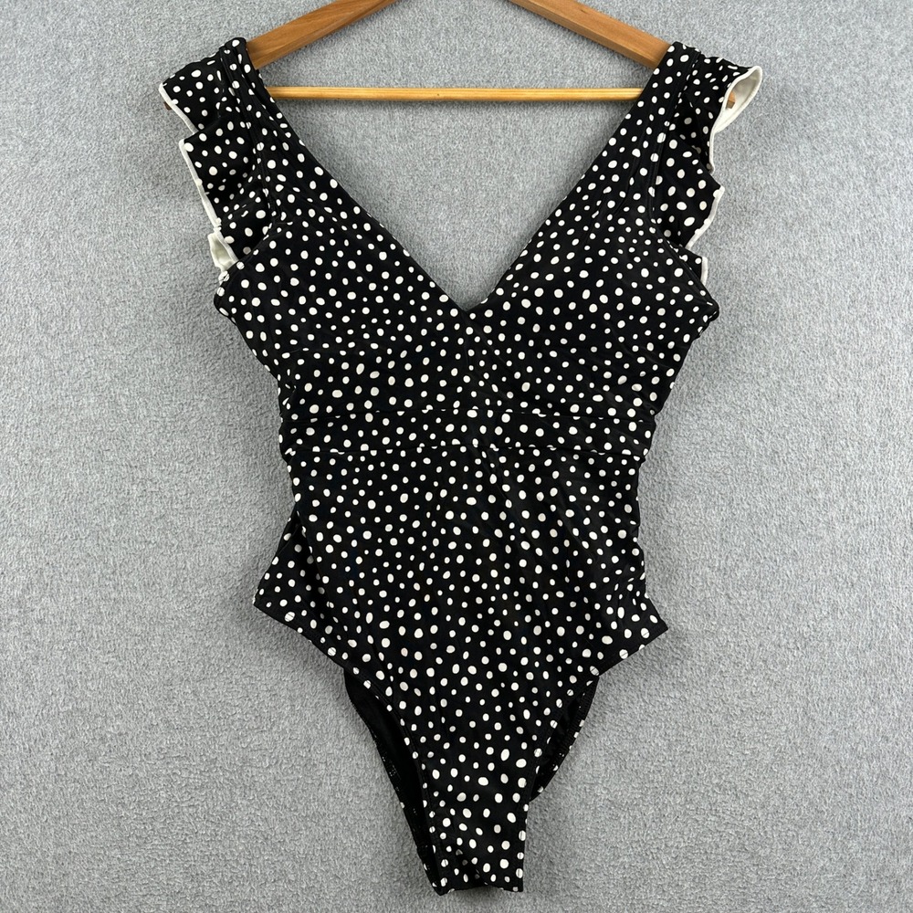 Summersalt One Piece Swimsuit Womens 4 The Ruffle Backflip Black Polka Dot